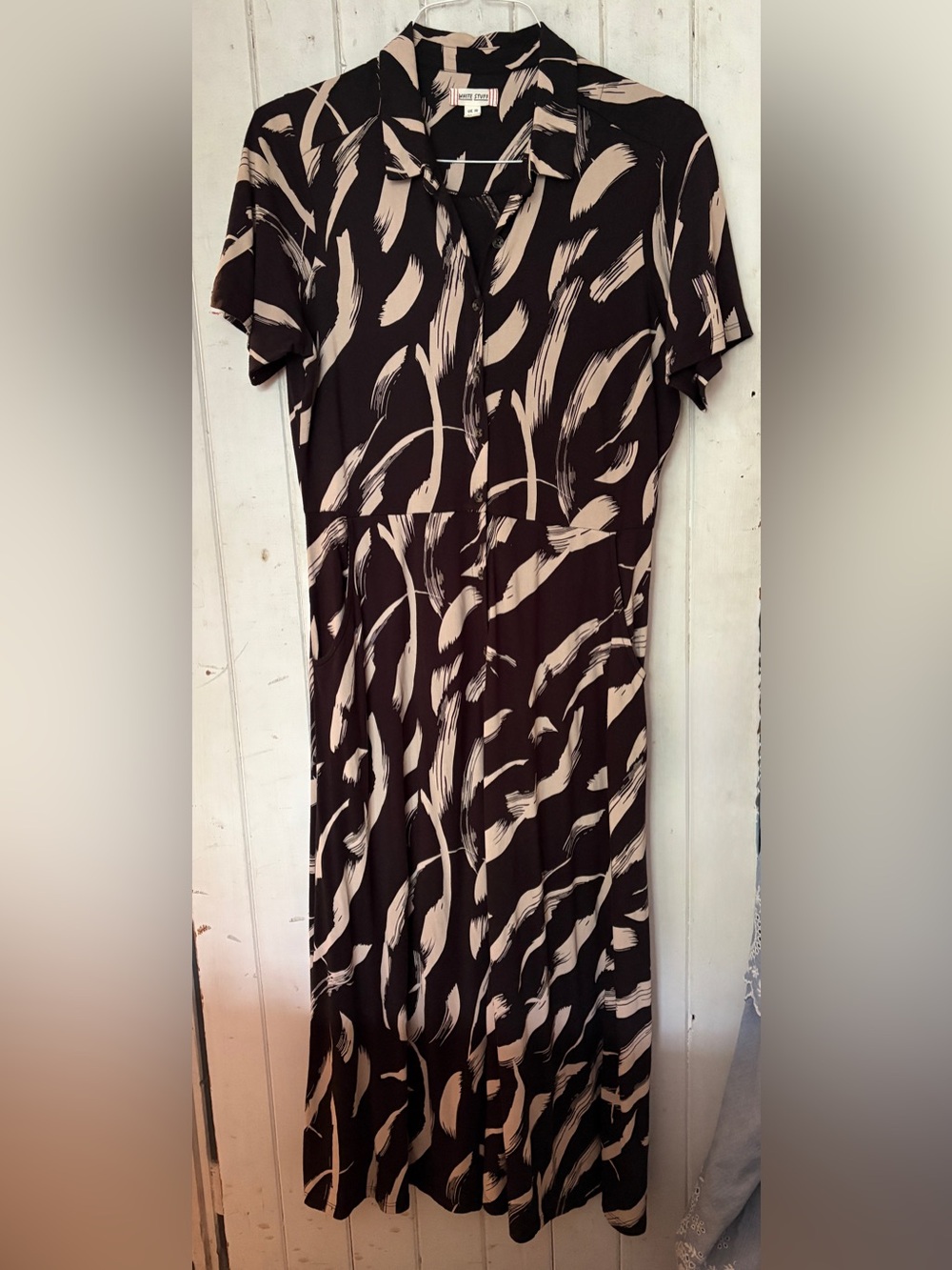 White Stuff Black and Cream Printed Button-Front Maxi Dress with side pockets